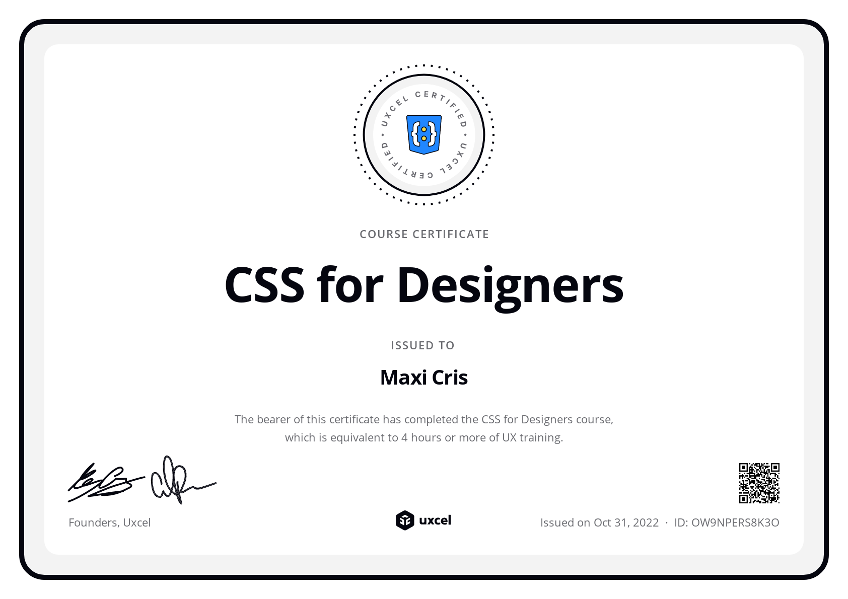 Maxi Cris's certificate